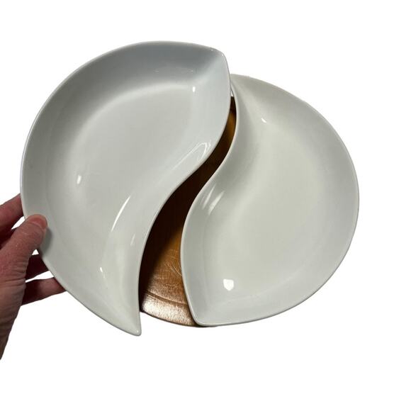 Bamboo Party by Gorham Porcelain Two Part Relish Serving Piece Bamboo Stand - Picture 3 of 13